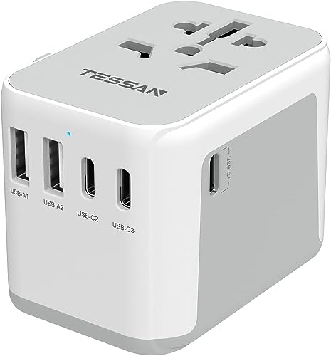 TESSAN Universal Adapter, Worldwide Travel Plug Adaptor with 2 USB A and 3 USB C Ports, International Travel Adapter for EU, UK, USA, AU, Power Socket Charger for Multi Countries