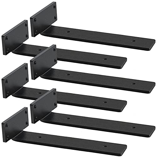 YMDparts Heavy Duty Blind Shelf Brackets, 5mm Thick Rustic for Custom Wood Shelves, 12 Inch Solid Steel Black With Hardware Needed (6Pcs)