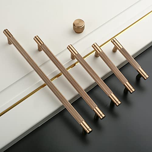 Asidrama 10 Pack 5 Inch(128mm) Champagne Bronze Cabinet Pulls Knurled Cabinet Handles Cupboard Handles Gold Kitchen Cabinet Hardware for Cupboard Drawer Handles Dresser Pulls