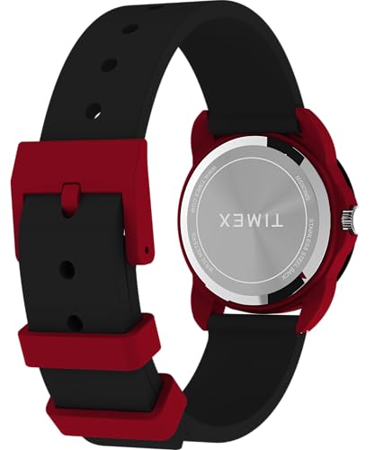 Timex Kids Time Machines 30 mm Watch, Black Silicone Strap Black Dial Red Case TW2W91900, Red, strap