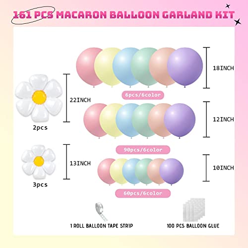 AM ANNA Daisy Balloon Garland Arch Kit, 161 Pcs White Groovy Daisy Flower Macaron Rainbow Balloon Arch Kit for Baby Shower Daisy Theme Wedding Girls Birthday Decorations