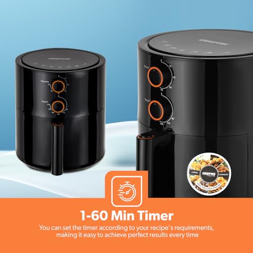 Geepas Air Fryer- GAF37513/ 4.0 L Pot, Non-Stick Coating, with Vortex Frying Technology/Multiple Function, 1-60 Min Timer, Temperature 80-200 Degree Celsius|2 Years Warranty, Black