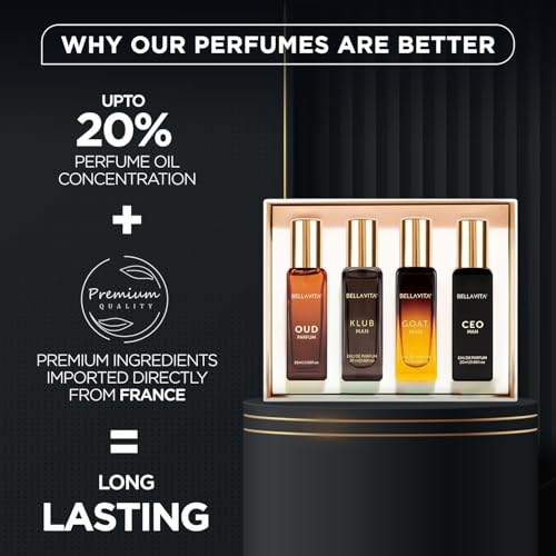 BellaVita Luxury Perfume Gift Set for Men | Includes CEO Man, KLUB, OUD, GOAT, Perfumes | Woody, Citrusy and Dominating Long Lasting Mens Perfume Set | Oud Perfume for Men | Luxury Collection Perfumes