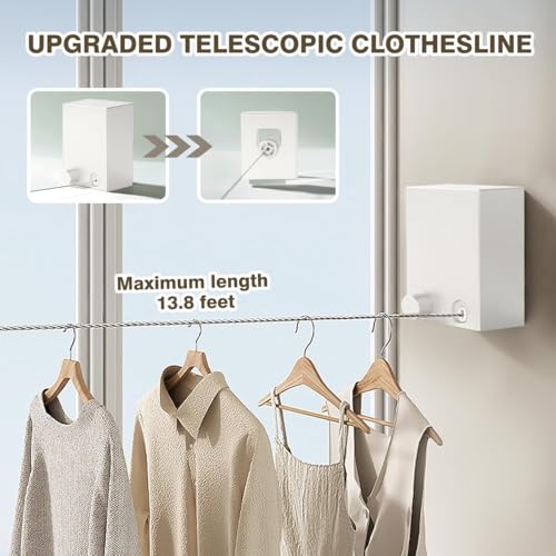 Azonee Retractable Clothesline Indoor, Clothes Line Retracting Outdoors, Heavy Duty Stainless Steel Clothes Drying Laundry Line, Wall Mounted Clothes Line Outdoors Set, for Balconies, Courtyards, RVs