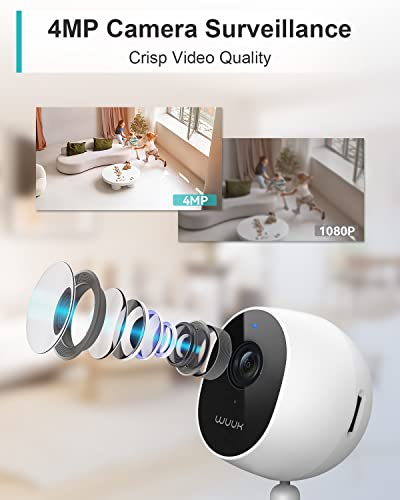 WUUK 4MP/2.5K Indoor Security Camera with Magnetic Base, Baby Monitor Camera, Dog/Pet Camera with App, Easy to Install, Elderly Camera, Night Vision, 2-Way Audio, Compatible with Alexa & Google