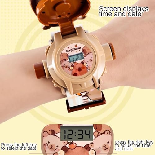 Animal Projection Watch for Kids, Capybara Themed Digital Projector Watch with 24 Fun Patterns, Adjustable Digital Screen Watch for Boys and Girls, Ideal Kindergarten for Ages 3 to 8