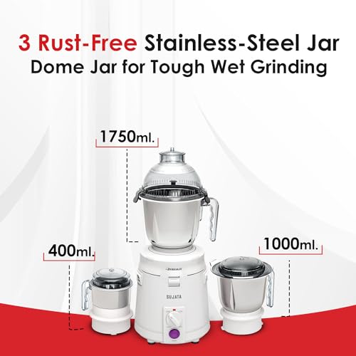 Sujata Dynamix, Mixer Grinder, 900 Watts, 3 Jars (White)