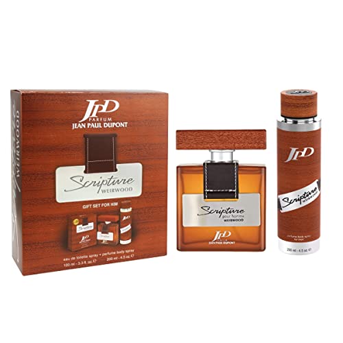 Jean Paul Dupont (JPD) Scripture Weirwood - 2 Pieces Promo Pack for Men - Eau de Toilette 100ml + Body Spray 200ml - Gift for Him - Perfume Gift Set - Oriental, Floral and Woody notes