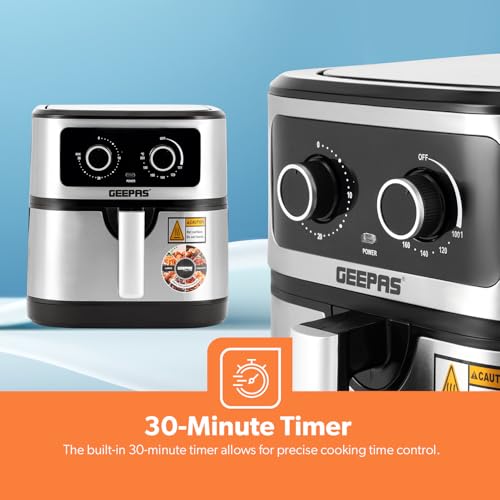 Geepas Vortex 7L Air Fryer GAF37506 - Convection Air Fryer with LED Touchscreen, 30 Minutes Timer & Non-Stick Basket - Oil Free, 2 Years Warranty, 1800W, Black