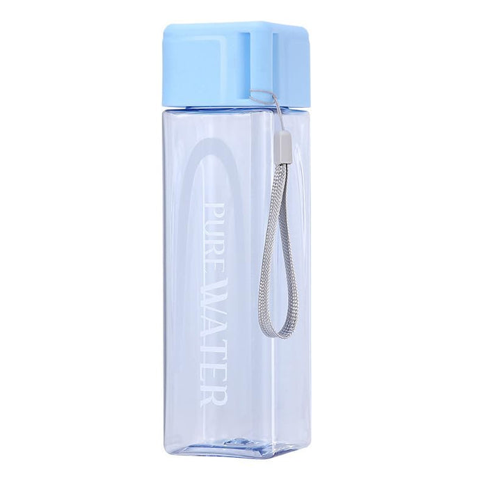 Transparent 500ml water Bottle - Leak-proof Sports Bottle with lanyard - Square Shape Durable Plastic Bottle for Gym, Indoor & Outdoor Activities