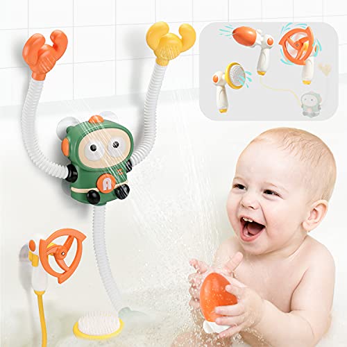 Sotodik Baby Bath Toys Shower Head,Electric Robot Water Pump with Double -Head,360 Rotating Sprinkler Spraying Water Toys Kids Bathing Time Toddlers Bathtub Game for Boys Girls -Green