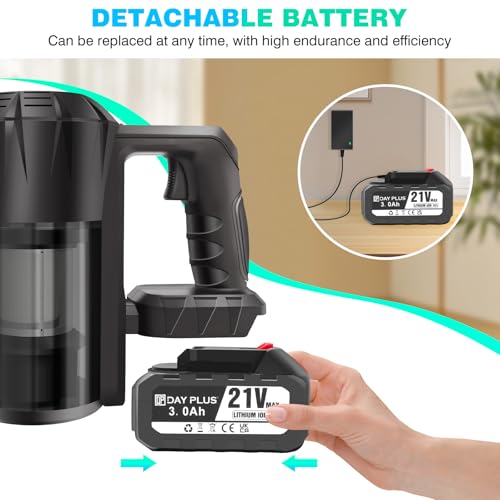 Cordless Vacuum Cleaner, 6 in 1 Lightweight Stick Vacuum, 22Kpa Powerful Suction Handheld Vacuum with 2 Speed, LED Light, 180° Rotatable Brush, 45 Min Runtime for Carpet, Hard Floor, Pet Hair, Car