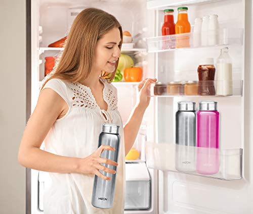 MILTON 3-Piece 950ml Stainless Steel Water Bottle, Single-Walled, BPA-Free, Leak-Proof, Rust-Free, Easy-Grip Fridge Bottle,Easy to Carry, Gym Bottle for Men, Kids, School & Travel - Aqua