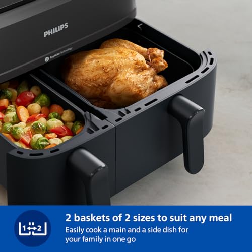 Philips Dual Basket AirFryer 3000 Series - 2750W, 9L Capacity, 2 Basket Drawers, 8 Presets Touchscreen, Black - NA350/00