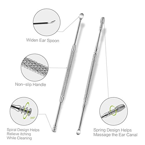 4 Pack Ear Pick with Light, Ear Cleaner Ear Wax Removal Tool Kit for Kids and Adults, Ear Picks Digger & Tweezers & Spiral Spring Ear Spoon Set with Storage Box (Rose Gold)