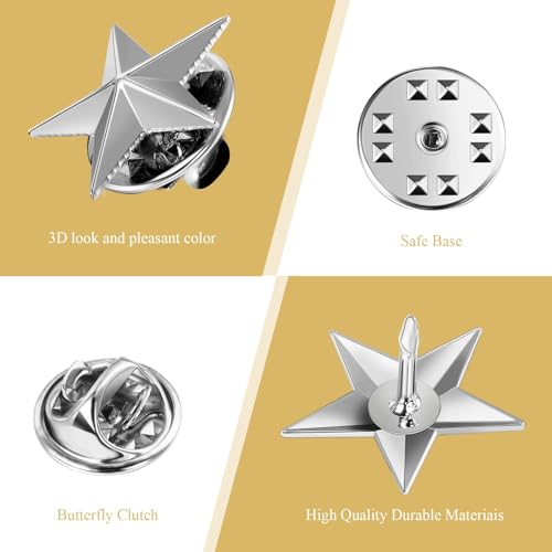 Excefore Silver Star Lapel Pin, Metal Enamel Pin for Backpack/Bag/Jeans Clothes Badge, Brooch Jewelry, Hat Clothing Accessories Five-Pointed Star 25PCS