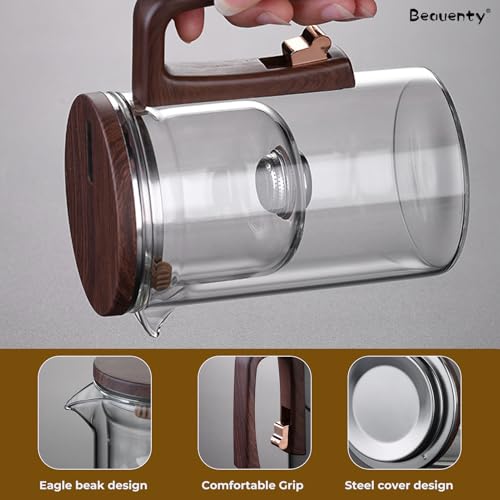 Enchanti Tea Pot, 720ml Water Separation Glass Teapot, Magnetic Filtration Tea pot with Switch, Durable Glass Teapot for Loose Leaf & Herbal Teas
