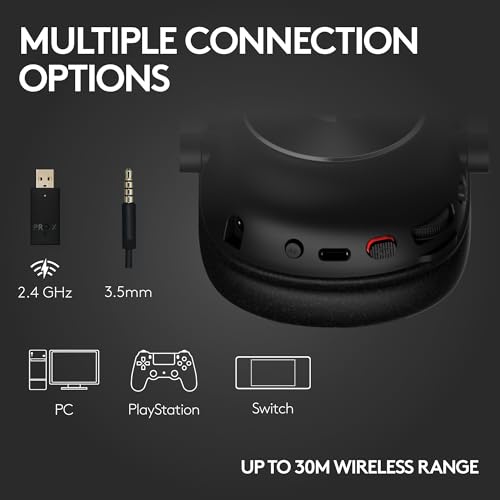 Logitech G PRO X 2 LIGHTSPEED Wireless Gaming Headset, Detachable Boom Mic, 50mm Graphene Drivers, DTS: X Headphone 2.0â7.1 Surround, Bluetooth/USB/3.5mm Aux, for PC, PS5, PS4, Nintendo Switch - Black