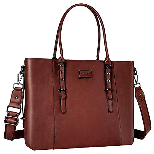 MOSISO PU Leather Laptop Tote Bag for Women