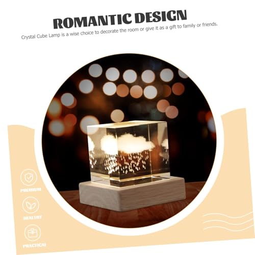 Rain Cloud Crystal Cube Night Light, Crystal Cube Lamp For Bedroom, Wooden Base Romantic Night Lamp For Home Decor Gentle Light, Birthday Gift For Teens Boys and Girls, Rainy Cloud Model