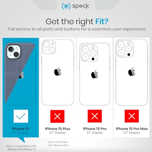 Speck iPhone 15 Case - Built for MagSafe, Drop Protection Grip ??for iPhone 15 iPhone 14 & iPhone 13 - Scratch Resistant, Soft Touch, 6.1 Inch Phone Case - CandyShell Grip Mystery Blue/Faded Denim