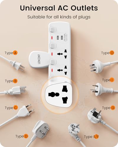 LENCENT Multi Plug Extension Socket with USB, 3 Way Electrical Outlet Extender with 2 USB, Wall Charger, Universal Plug Adapter, Charging Station for Home, Office, Kitchen, Individually Switched