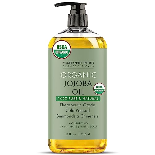 Majestic Pure Organic Jojoba Oil - Large 236 ML | 100% Pure and Natural, Cold-Pressed | Moisturizing for Skin Care, Massage, Hair Care, and to Dilute Essential Oils