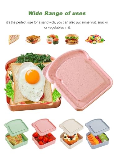 4 Pcs Sandwich Boxes, Lunch Box Containers,Portable Sandwich Containers Food Safe Wheat Straw Material, Toast Shape Storage for Bread/Sandwiches/Food/Fruit, Microwave Dishwasher & Freezer Safe