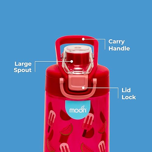The Moon Brand Kids Tritan Water Bottle Portable 630ml for Indoor & Outdoor Activities: TravelPicnicsHikingBikingCamping Spill ProofBreak ResistantBPA Free , OdorFree Perfect Gift - Pink