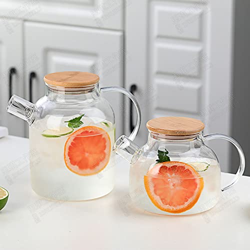 Glass Cold Kettle Heat Resistant Borosilicate Glass Cold Water Pitcher Large Capacity Tea Kettle with Removable Filter Spout for Lemonade, Juice and Herbal Tea Stovetop & Microwave Safe Teapot (1L)