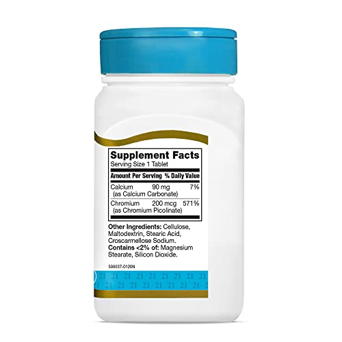 21st Century Chromium Picolinate 200 Mcg, 100 Tablets