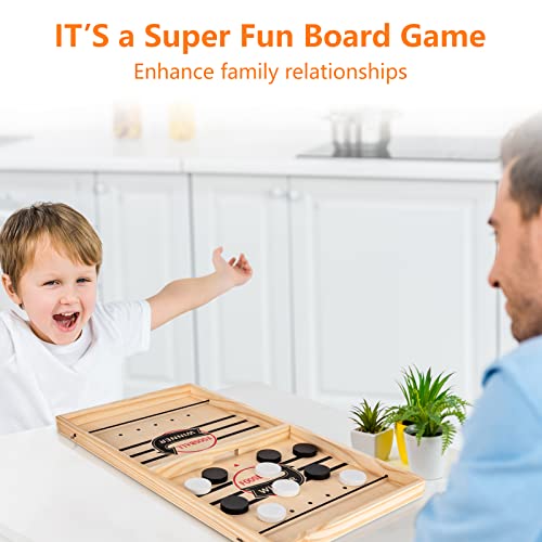 Large Sling Puck Game, Foosball Winner Board Game, Wooden Hockey Table Game, Fast Paced Slingshot Game Board, Rapid Sling Table Battle Speed String Puck Game for Kids Adults & Family Party, Large Size