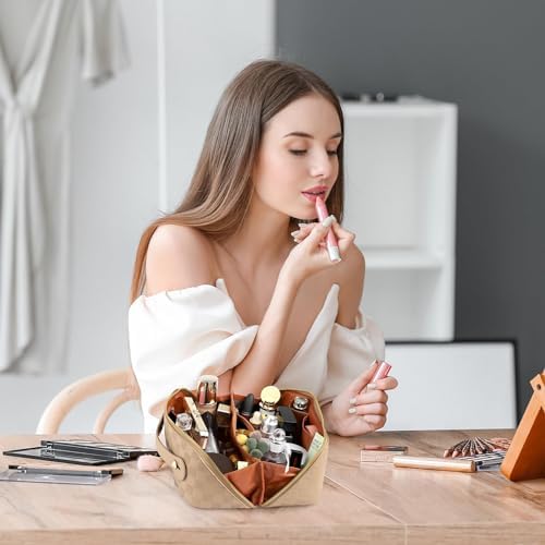 ALEXTINA Large Capacity Travel Cosmetic Bag - Portable Makeup Bags for Women Travel Toiletry Bag Waterproof Leather Checkered Makeup Organizer Bag, Roomy Cosmetic Bag for Women and Girls, Black,