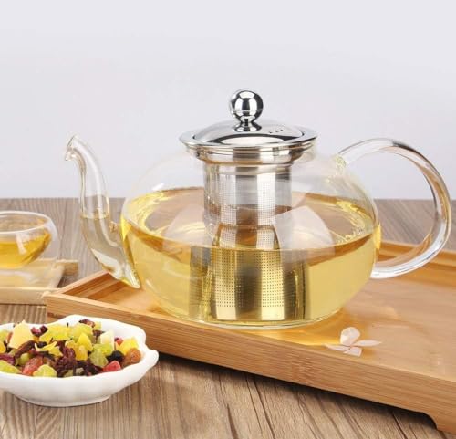 1CHASE 1000ML Borosilicate Glass Teapot with Stainless Steel Infuser â€“ Heat-Resistant Tea Pot with Removable Filter for Loose Leaf & Herbal Teas