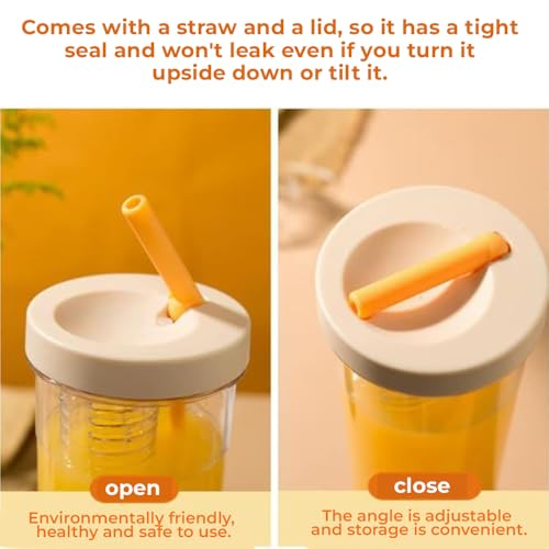 AMERTEER Fruit Infused Water Bottles | 700ML Fruit Infuser Water Bottle with Straw & Lid | Clear Water Bottle with Infuser for Fruit -Leak Proof & Shatter-Proof Reusable Water Bottle Fruit Infuser Gym