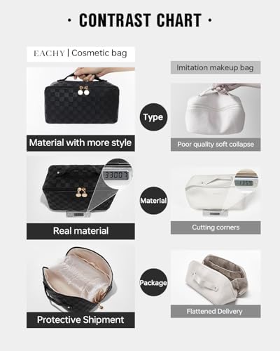 EACHY Travel Makeup Bag,Large Capacity Cosmetic Bags for Women,Waterproof Portable Pouch Open Flat Toiletry Bag Make up Organizer with Divider and Handle