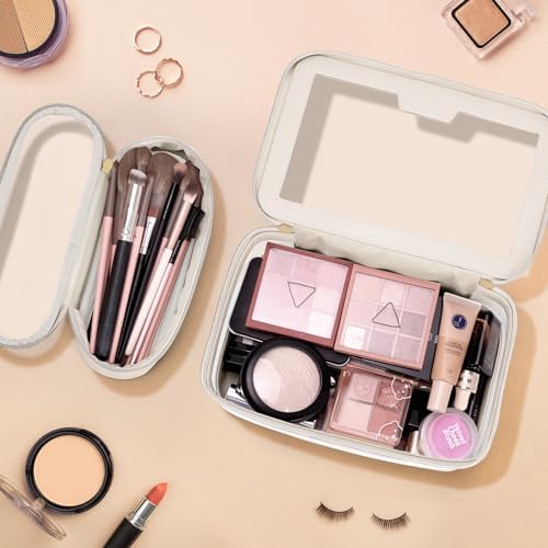 Soimeat Travel Clear Makeup Bag with Makeup Brush Bag, Leather Makeup Case Toiletry Bag, Portable Cosmetic Bag Case, Transparent Waterproof Cosmetic Organizer Storage Bag for Women, Black