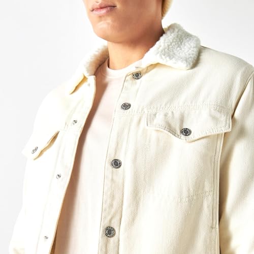 Lee Cooper Men Denim Jacket With Fur Collar And Long Sleeves