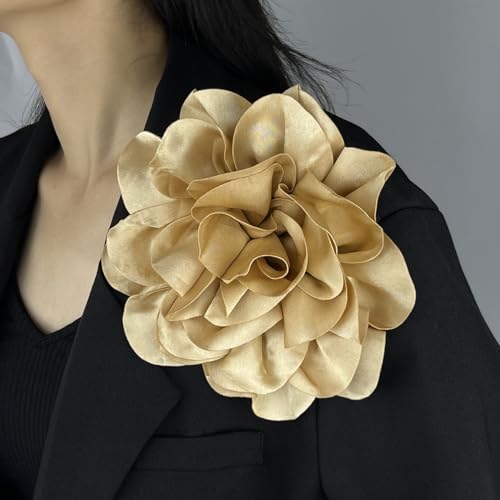 19mm Extra Large Rose Flower Brooches Lapel Pins Dainty Satin Fabric Brooches Big Camellia Flower Brooch Pin for Women Wedding Part Dance Clothes Accessories Jewelry Gifts