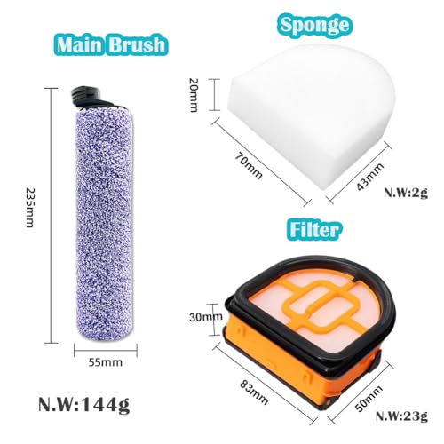 Ytaland Replacement Parts Accessories for Shark WDB1F2 for HydroVac XL 3-in-1 Vacuum Cleaner Replacement Parts, 1 Roller Brush, 2 Filters, 4 Filter Cotton