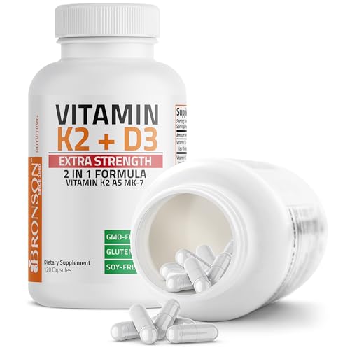 Bronson Vitamin K2 (MK7) with D3 Extra Strength Supplement Bone and Heart Health Non-GMO Formula 10,000 IU Vitamin D3 & 120 mcg Vitamin K2 MK-7 Easy to Swallow Vitamin D & K, 120 Capsules