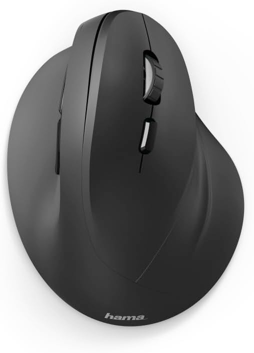 HAMA 182699 Vertical, Ergonomic ''EMW-500'' Wireless Mouse, 6 Buttons, Black - (Pack of1), USB - Black Modern