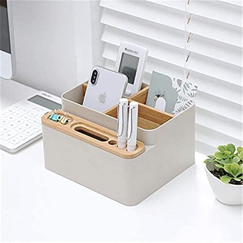 Bamboo Desk Organiser Storage Box,  Multi-purpose Office Desktop Tidy Holder Pen Scissor Phone Notebook Glasses Remote Control Makeup Brush Container for Home Office