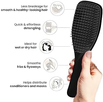 Purfex Hair Brush Large Detangler Hairbrush, Perfect for Long, Thick, Curly & Textured Hair, Two-Tiered Teeth for Gentle Detangling, Reduces Breakage, for Men Women, Ergonomic Handle