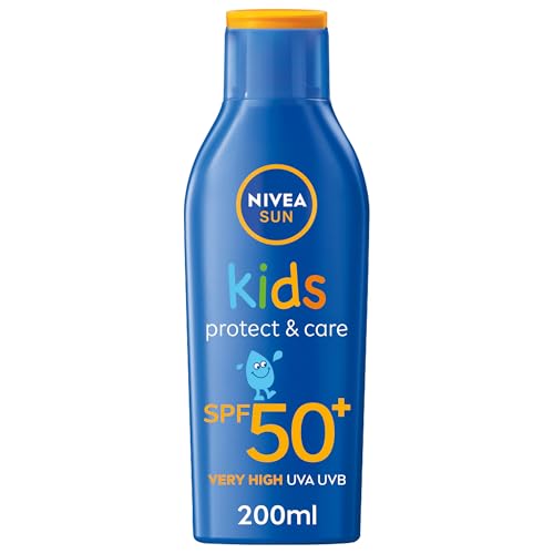 NIVEA SUN Kids Sunscreen Lotion, Protect & Care, SPF 50+, 5in1 Skin Protection, Very High and Immediate UVA & UVB Protection, Extra Water Resistant, 200ml