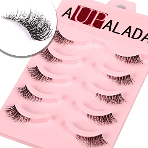 aupalada False Eyelashes Natural Half Lashes Short Wispy Clear Band 1/2 Lashes Pack Cat Eye 3D Faux Mink 3/4 Eye Lashes Multipack , Lash Clusters, Half Lash
