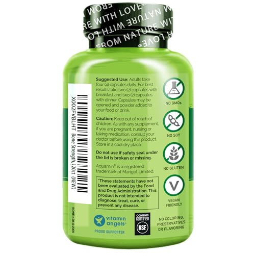 NATURELO Bone Strength - Calcium Magnesium Supplement for Bone Health - Plant-Based, Whole Food Formula with Potassium, Vitamins C, K2, D3 - Non-GMO, Soy-Free, Gluten-Free - 120 Vegan Friendly Capsule