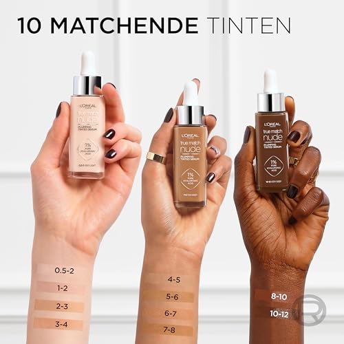 L’Oréal Paris True Match Tinted Serum Foundation, 1% Hyaluronic Acid, Hydrating Formula, Replumps Skin in 1 Hour for a Natural Glowing Finish, 30 ml, Shade 2-3 Light