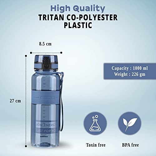 Drinking Water Bottle | Water Bottle for Men, Women & Kids | Leakproof BPA Free Yoga & Gym Running Water Bottle with One-Click Lock | Anti-Fall Tritan Sports Water Bottle (1000-ml, Calitoria Blue)