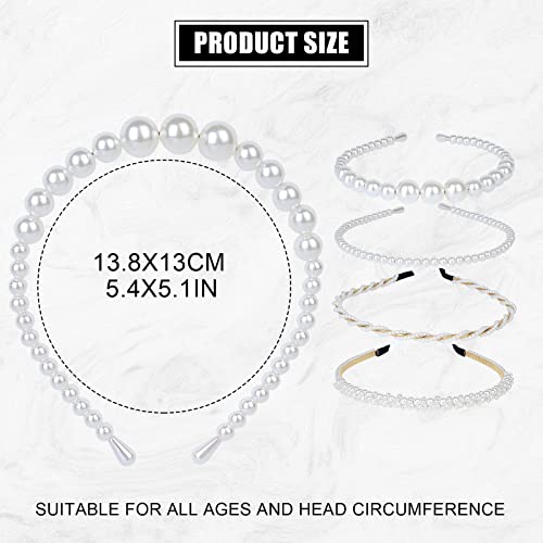 BEAYFILY 4 Pack Pearls Fashion Headbands,White Artificial Pearl Rhinestones Hairbands,Bridal Hair Hoop Party Wedding Hair Accessories for Women Girls